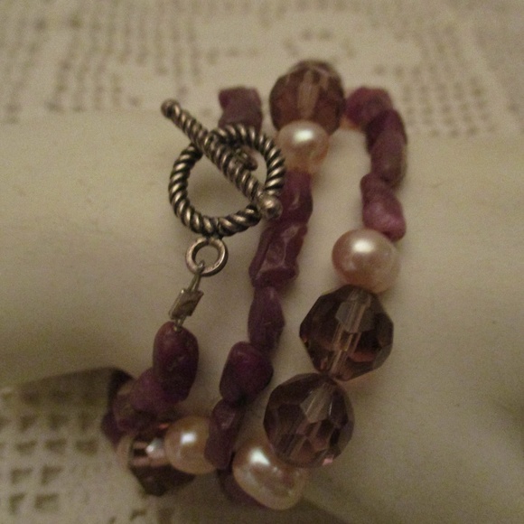 PEARL AMETHYST CRYSTAL STERLING SILVER NECKLACE - Picture 7 of 8